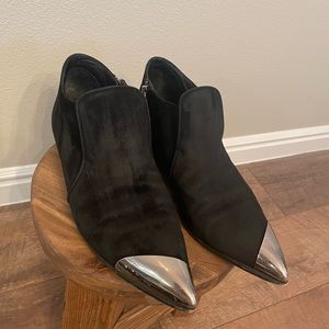 Miu Miu Suede Metal Cap Toe Pointy Ankle Booties